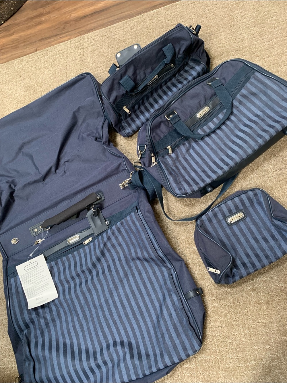 Jaguar Navy and Dark Blue Striped 4-Piece Travel Bag Set